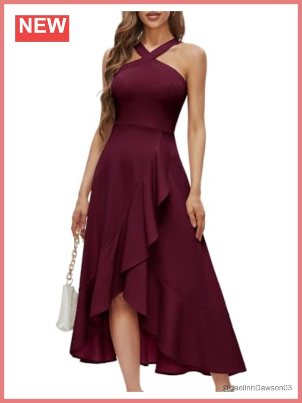 Halter Maxi Cocktail Dress Ruffled Hem Formal Wedding Guest Prom